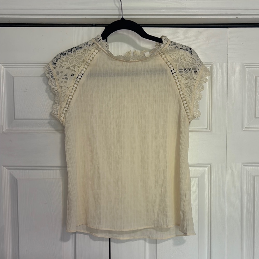 Blu Pepper Cream Smocked Ruffled Cap Sleeve Blouse